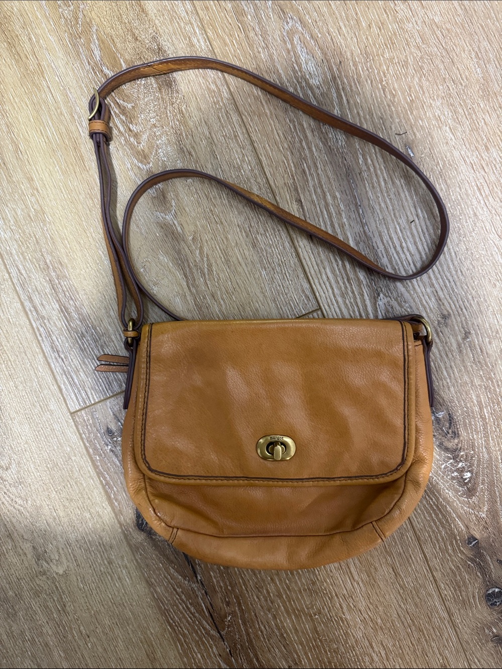 margot Tan Leather Turn-Lock Crossbody Bag